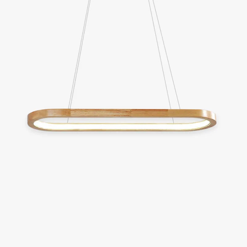 Elegant oval wood & acrylic LED pendant light, perfect for modern dining rooms and kitchens.