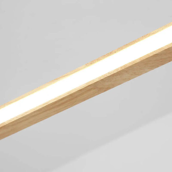 Sophisticated oval pendant light with wood finish and acrylic shade, dimmable LED technology.