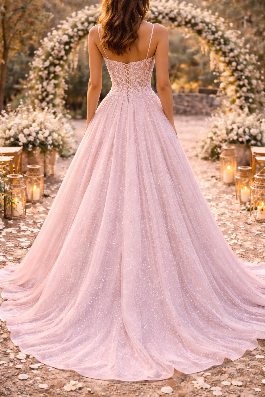 Women's long pink embroidered formal dress, ideal as a wedding guest or special occasion evening gown. Elegant party wear.