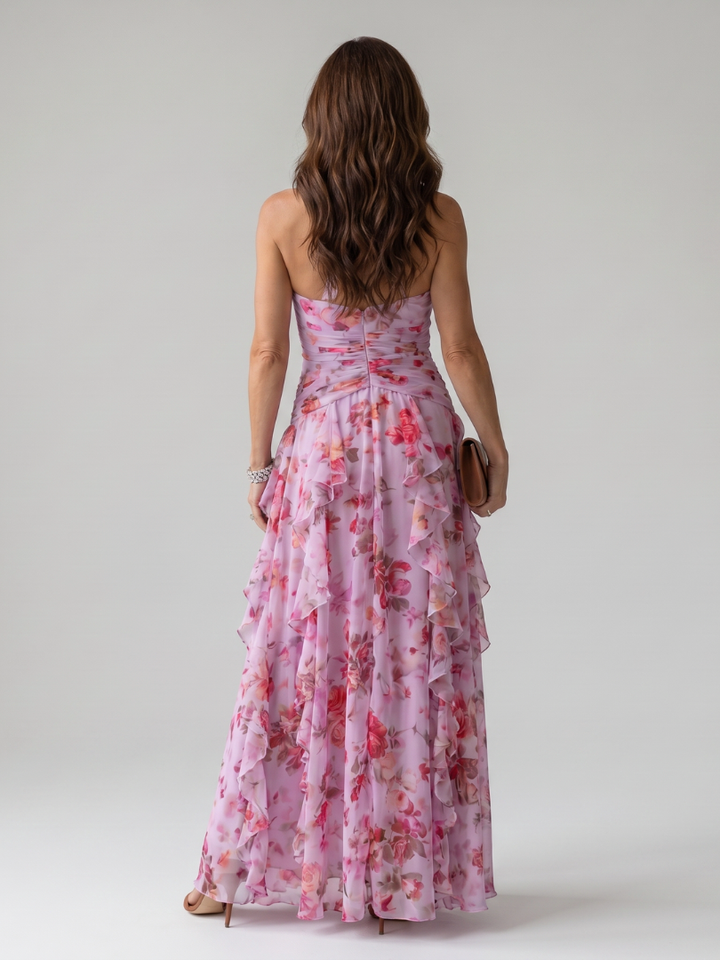 Stunning blue halter neck maxi dress for women, an elegant and flowy formal evening gown for special events.