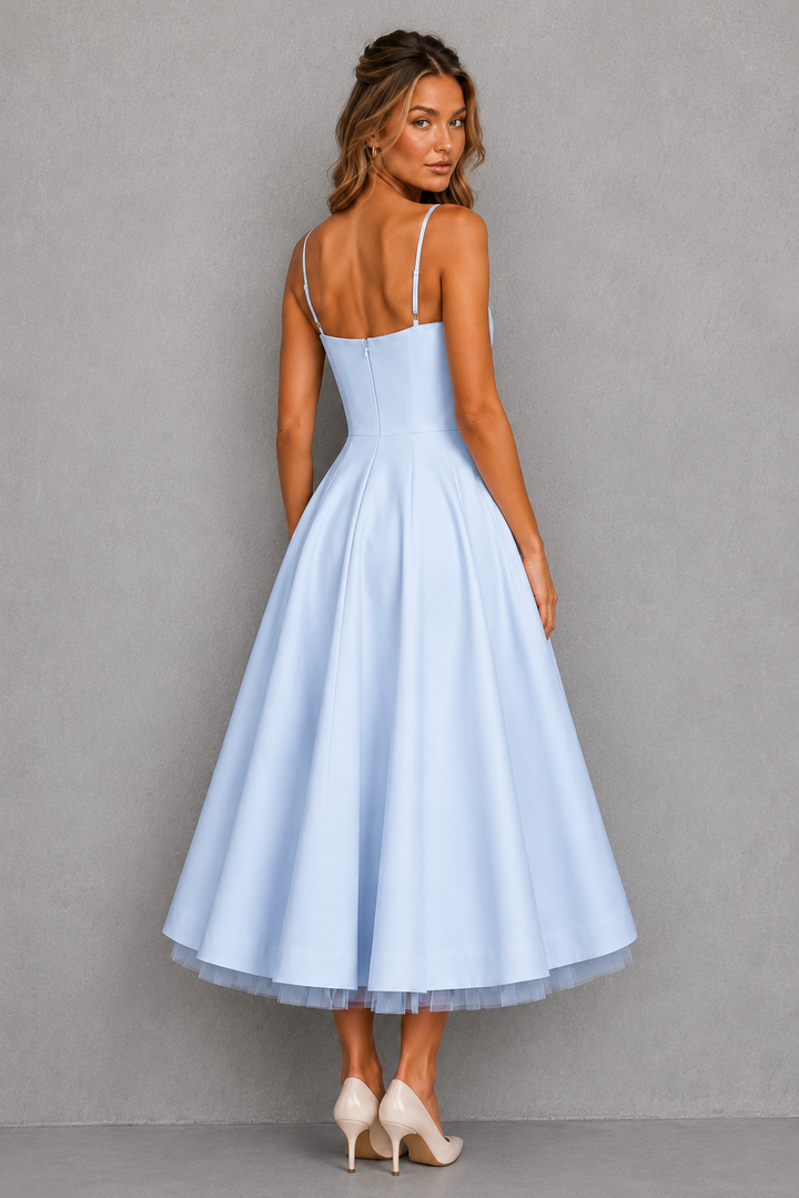 Structured plus size corset midi dress with a flattering silhouette, ideal for elegant party wear.