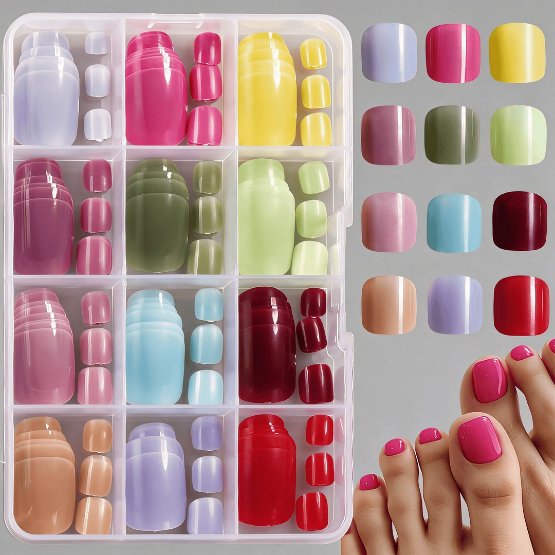 Elegant press-on nails for women, a DIY manicure kit in various chic colors for instant beauty.