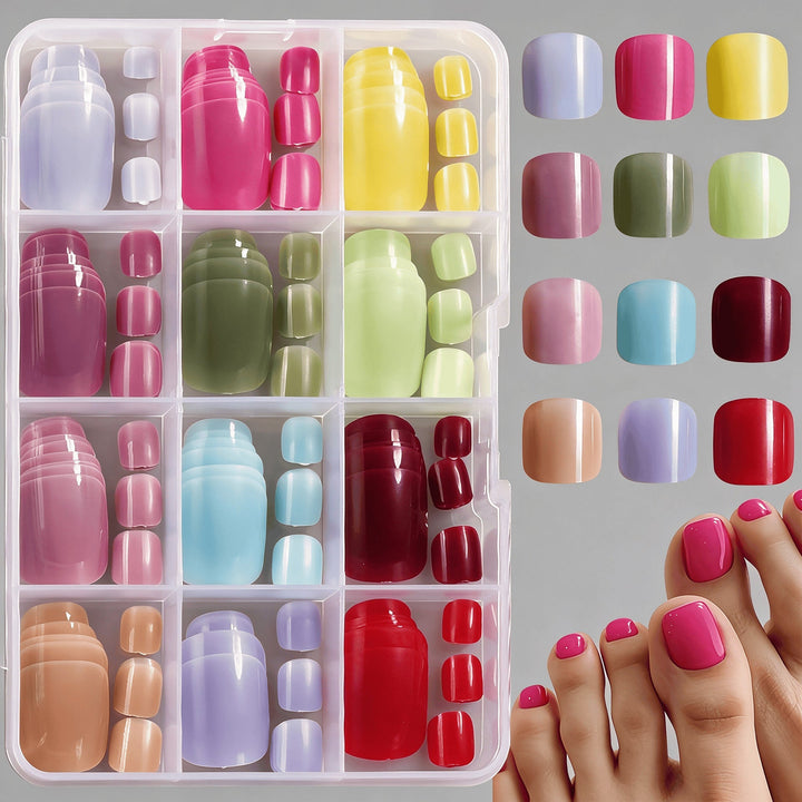Elegant press-on nails for women, a DIY manicure kit in various chic colors for instant beauty.