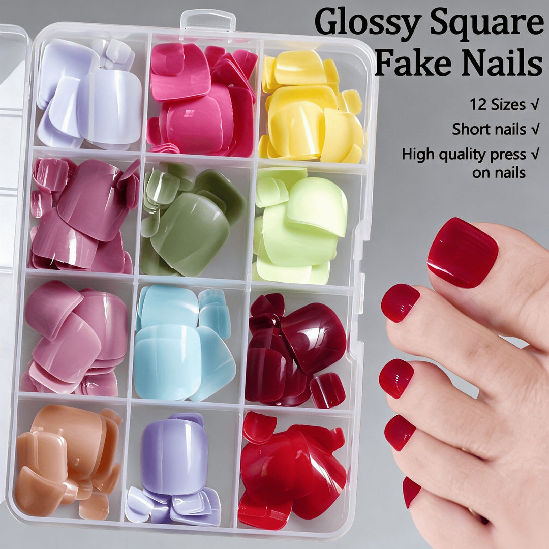 Collection of artificial press-on nails for women, offering an easy DIY nail art solution in many colors.