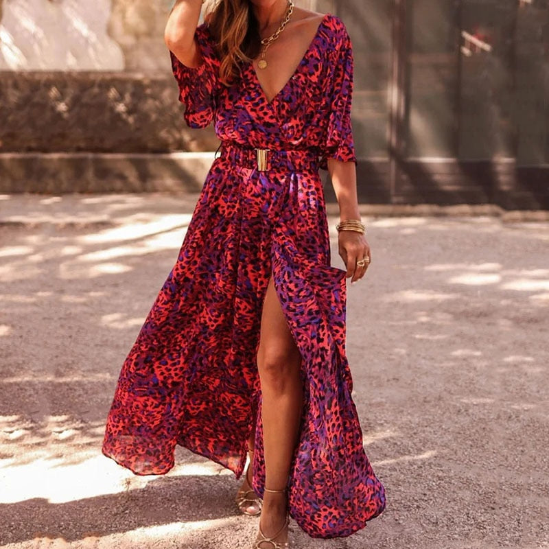 Elegant purple women's long wrap midi dress, perfect for versatile all-season style and comfort.