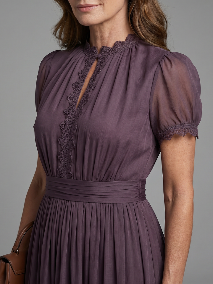 Sophisticated purple maxi dress for women, featuring an elegant keyhole neckline & flattering gathered waist.