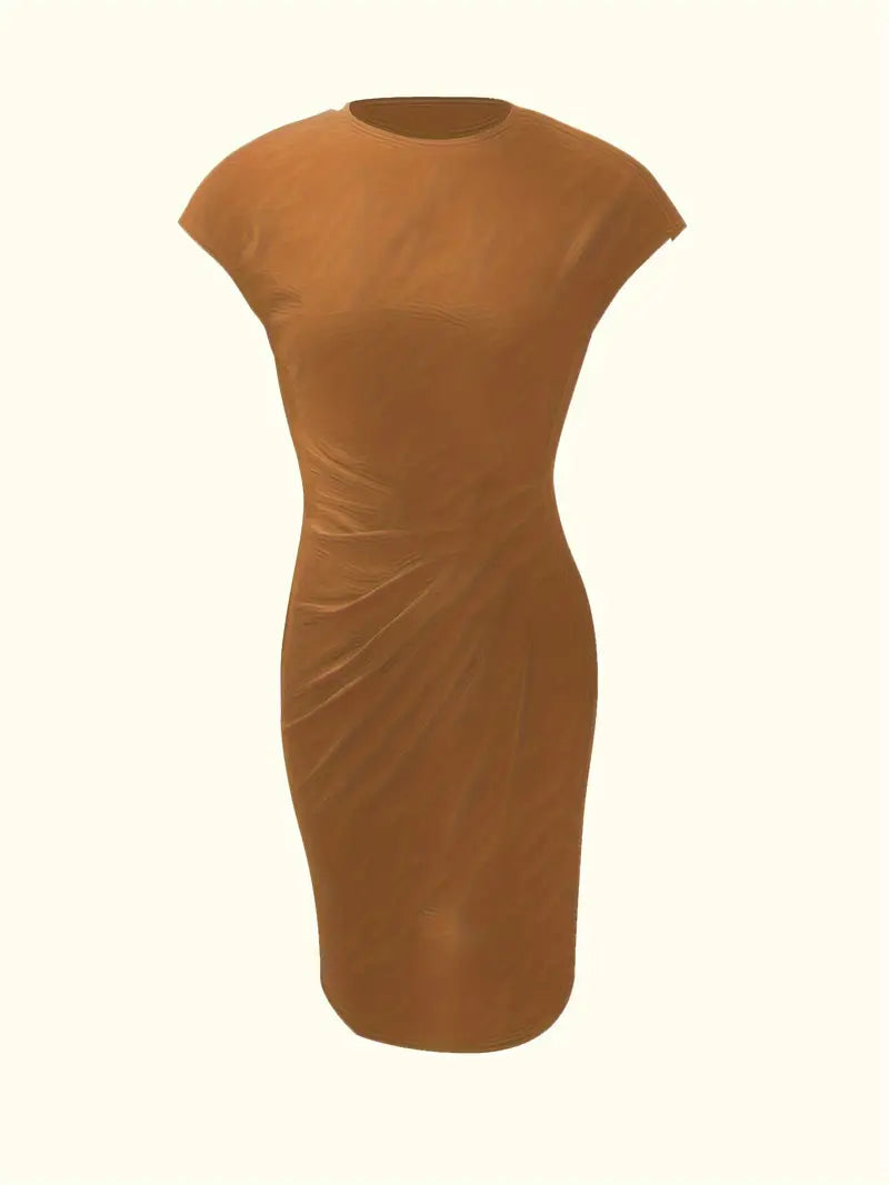 Chic formal ruched sheath dress, knee-length for women, timeless style.
