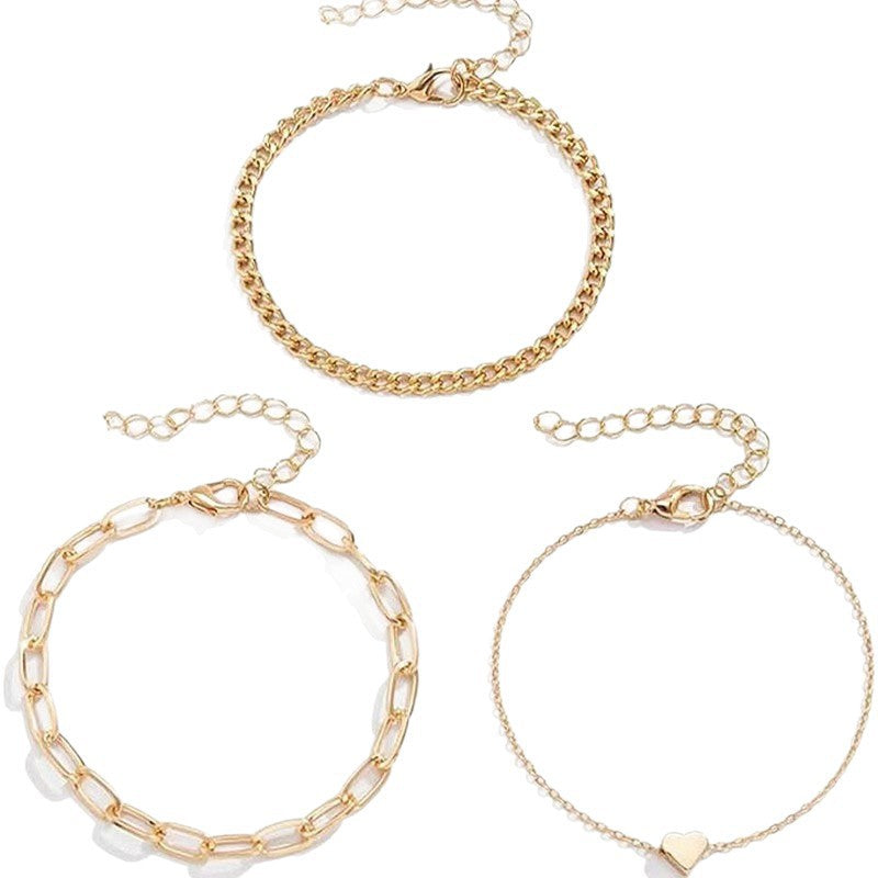 Versatile women's chain bracelet set in silver & gold. Ideal for elegant layering & daily wear.
