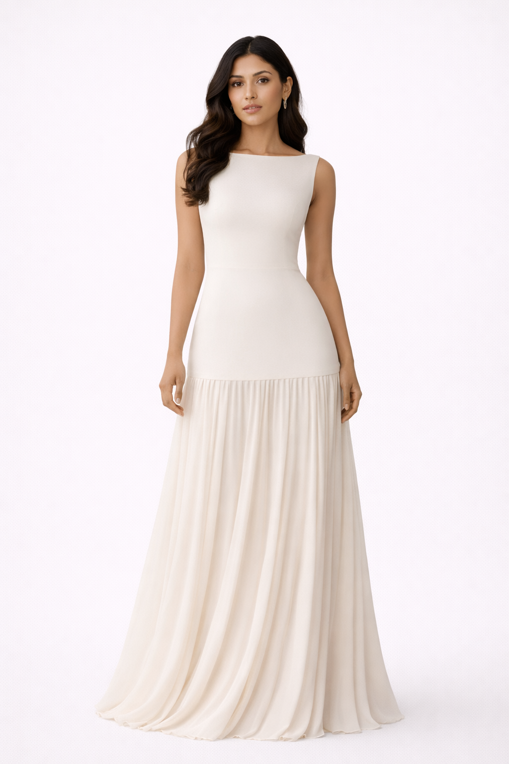 Elegant sleeveless pleated maxi dress for women, perfect for weddings, evening & formal special occasions.