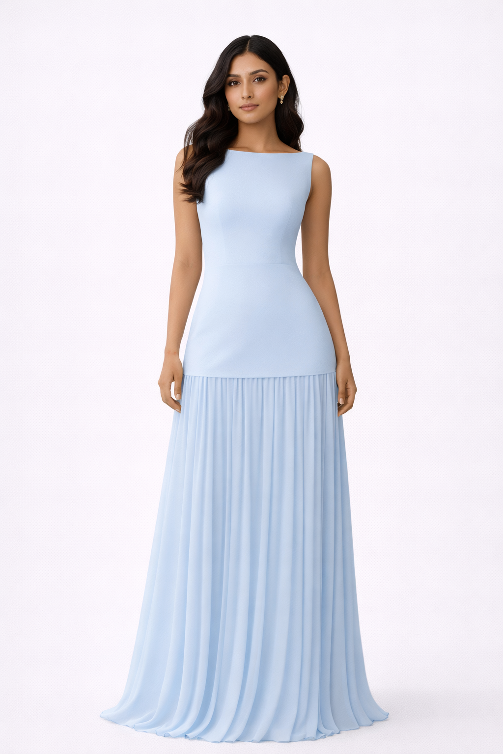 Stylish women's elegant pleated maxi dress, sleeveless design, perfect for evening & formal events.