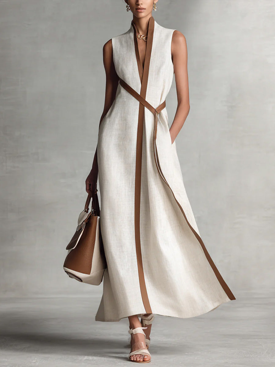 Elegant sleeveless wrap maxi dress for women, perfect for summer parties or formal events. Flowy occasion wear.