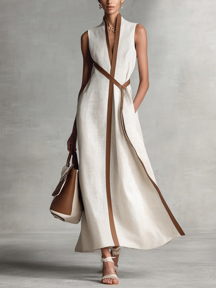 Elegant sleeveless wrap maxi dress for women, perfect for summer parties or formal events. Flowy occasion wear.