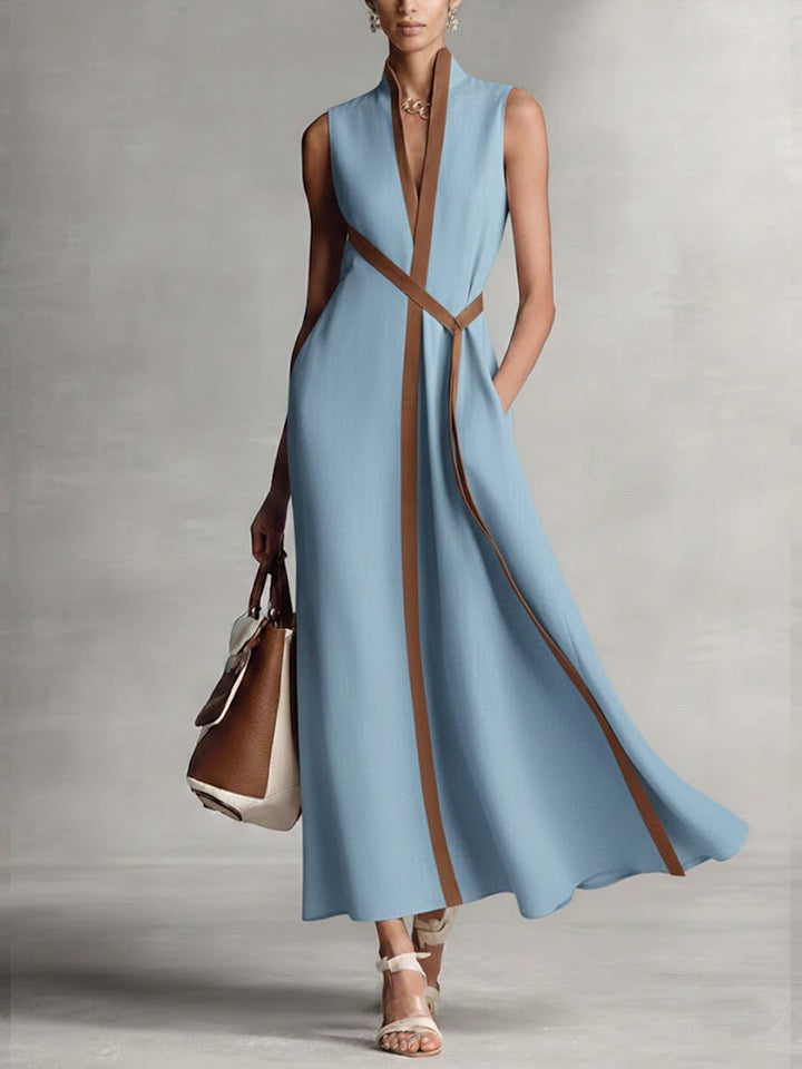 Comfortable women's sleeveless wrap maxi dress with a flowy silhouette, ideal for casual or elegant summer wear.
