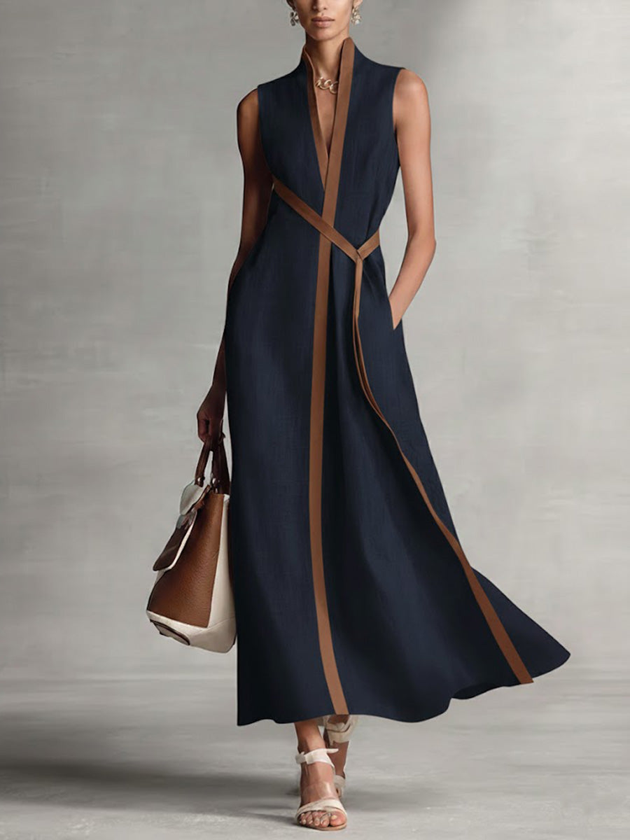 Stylish women's wrap maxi dress, sleeveless, featuring a flattering fit, suitable for formal or party attire.