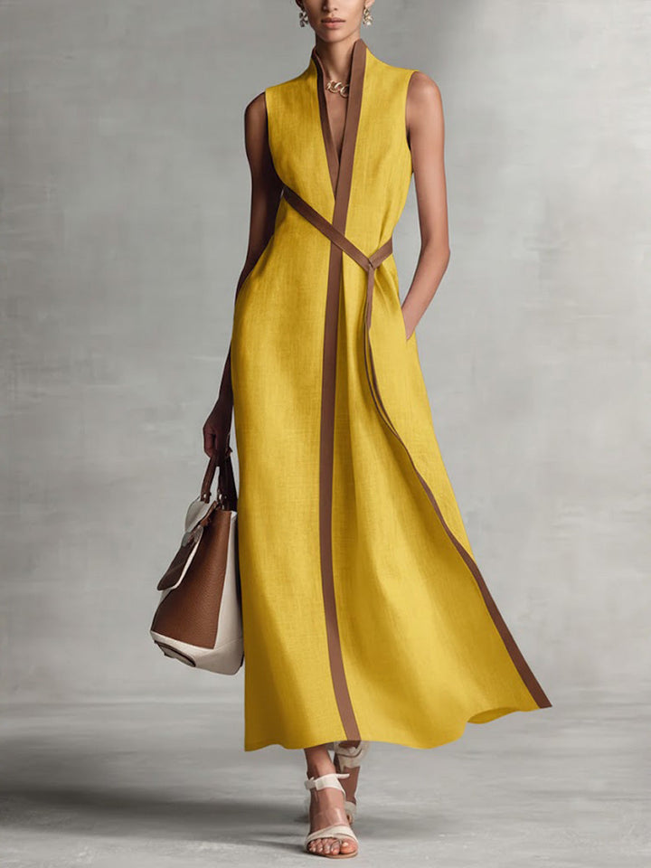 Versatile women's sleeveless wrap maxi dress, transitions from casual summer daywear to elegant evening occasion wear.