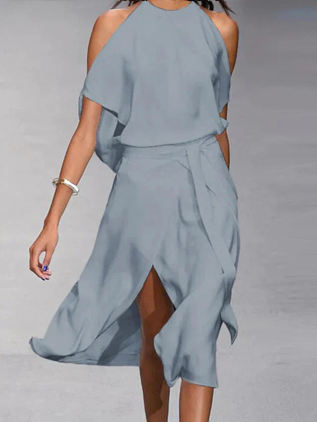 Elegant sleeveless wrap midi dress for women, perfect for summer casual outings or date nights.