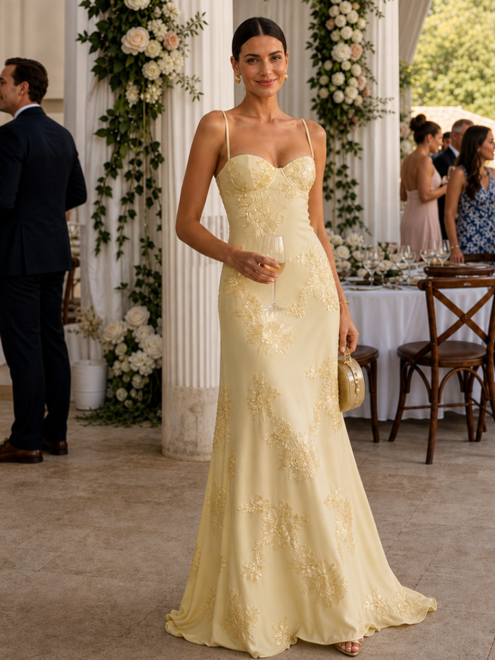 Stylish casual women's maxi dress, spaghetti strap, with a trendy corset bodice design.