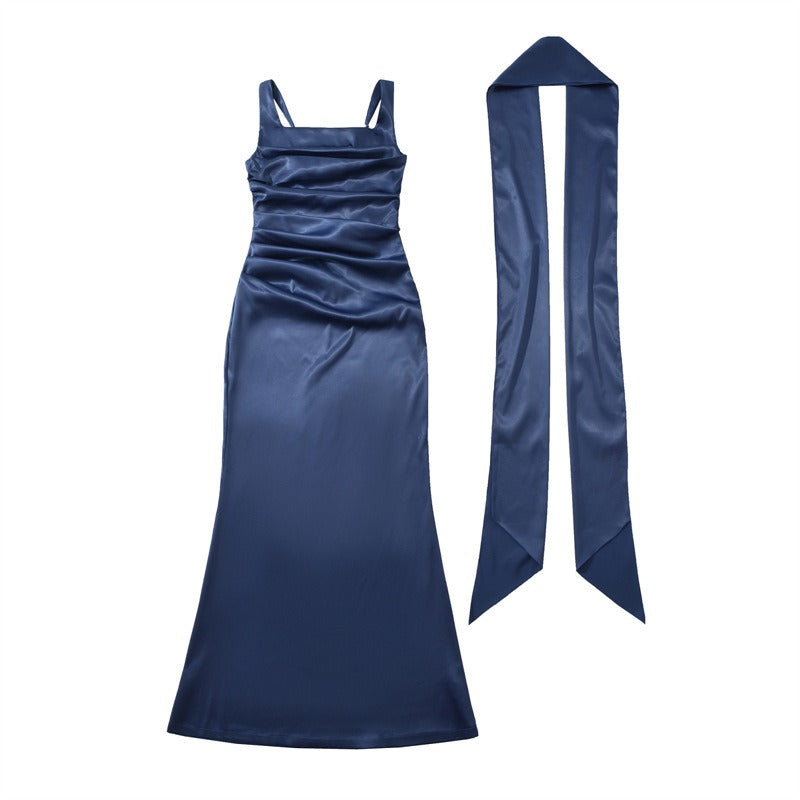 Sophisticated ruched square neck maxi dress for women, ideal as an evening gown or formal attire.