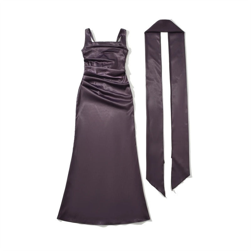 Women's elegant square neck long dress, a sophisticated choice for formal events and special occasions.