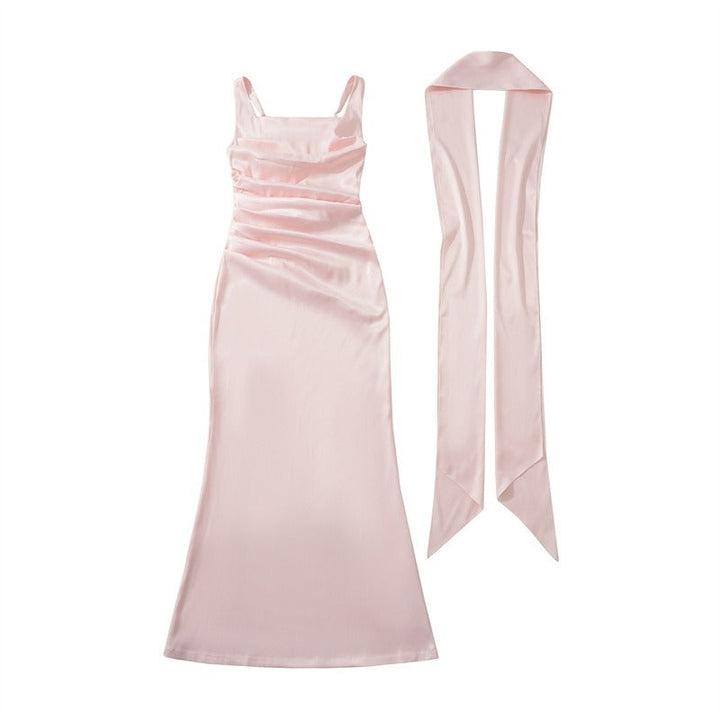 Elegant square neck maxi dress for women, a sophisticated long gown ideal for wedding guests & formal events.