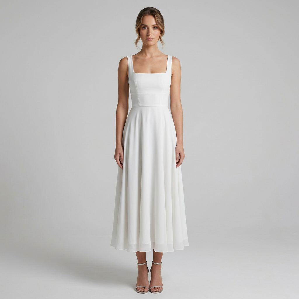 Chic women's square neck midi dress. Perfect for wedding guests, formal events, cocktail parties, or special occasions.