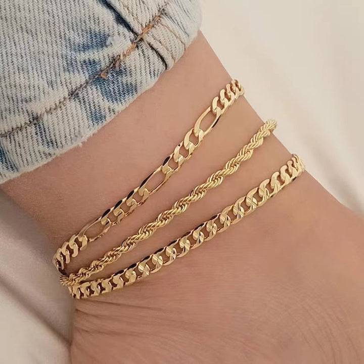 Polished metal three-strand link bracelet, a timeless women's elegant jewelry.