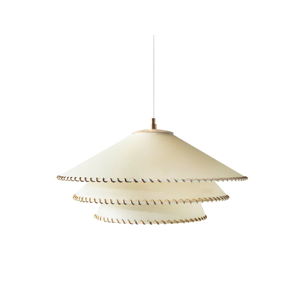 Elegant tiered pendant light fixture for modern home decor, casting soft ambient light.