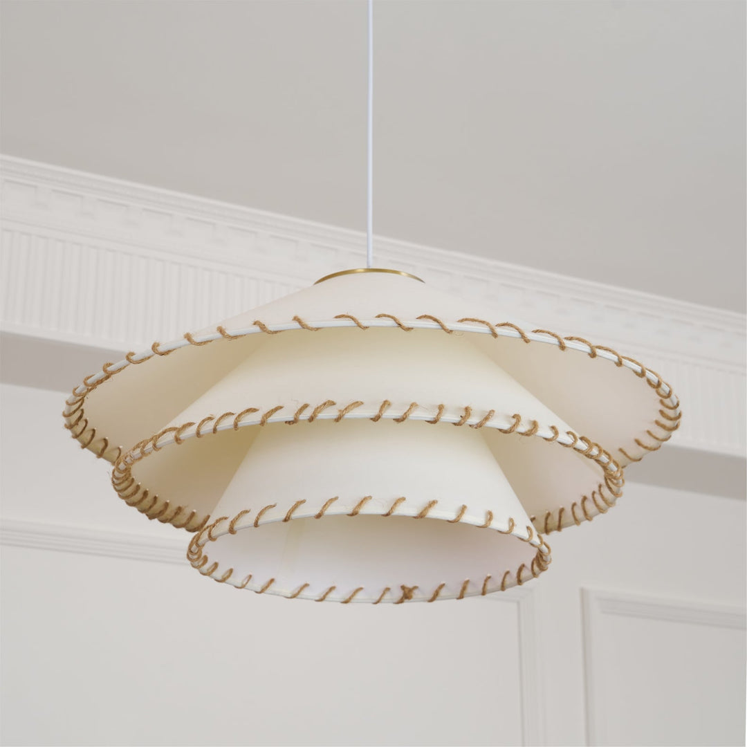 Beige tiered ceiling lamp, a stylish fixture for modern home decor and ambient lighting.