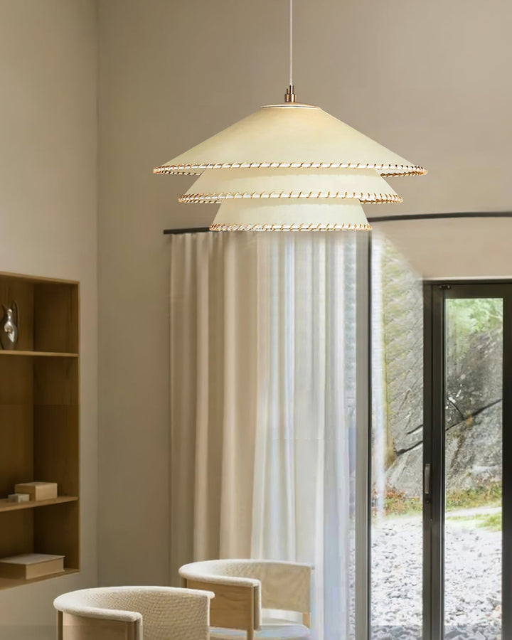 Modern elegant tiered ceiling light, a sculptural piece for sophisticated home decor.