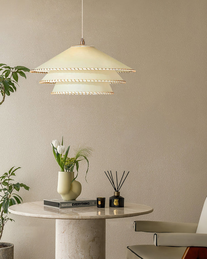 Contemporary tiered pendant fixture, ideal for creating beautiful ambient indoor lighting.