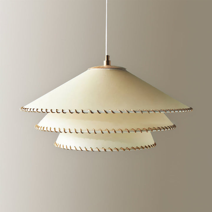 Stylish tiered ceiling lamp, a sculptural design perfect for bohemian indoor lighting.
