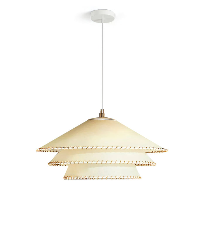 Sophisticated beige tiered light fixture, an artistic pendant lamp for modern bohemian interiors.