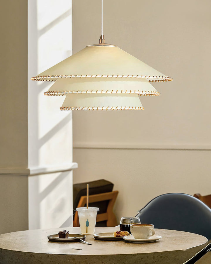 Sophisticated tiered pendant light, ideal for contemporary living room home decor.