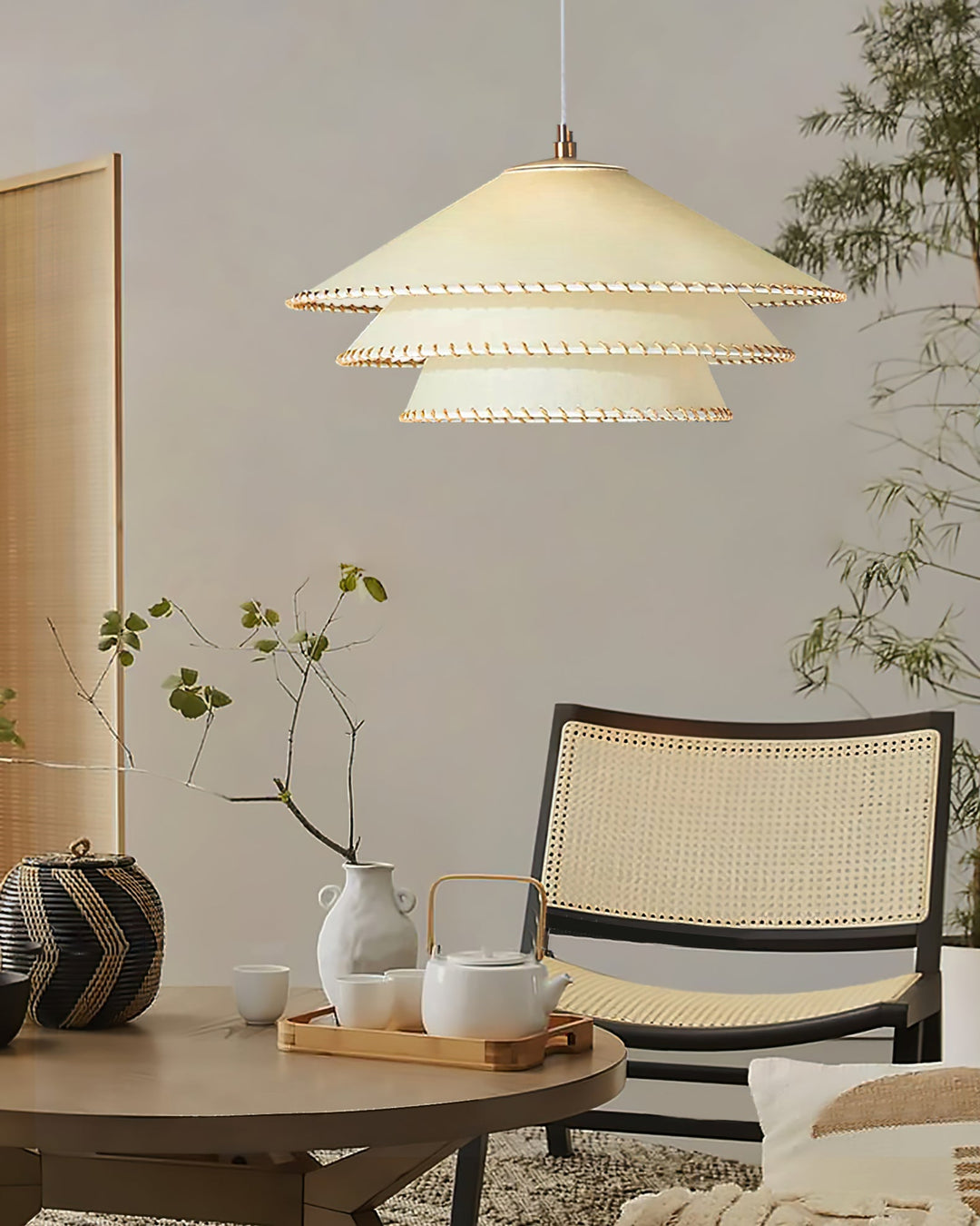 Bohemian style tiered ceiling light, a sculptural and elegant home decor fixture.
