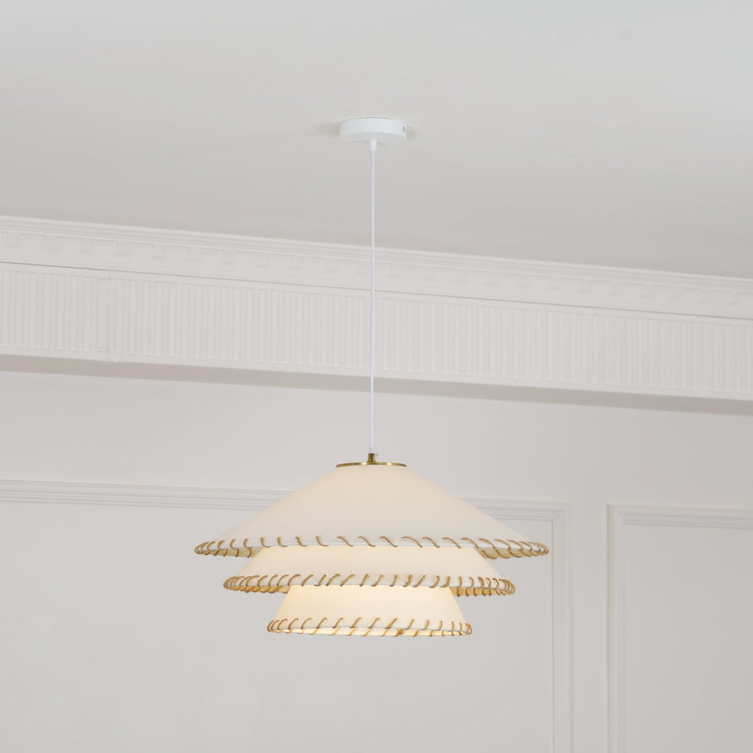 Natural beige tiered pendant lamp, offering soft ambient light for modern interiors.