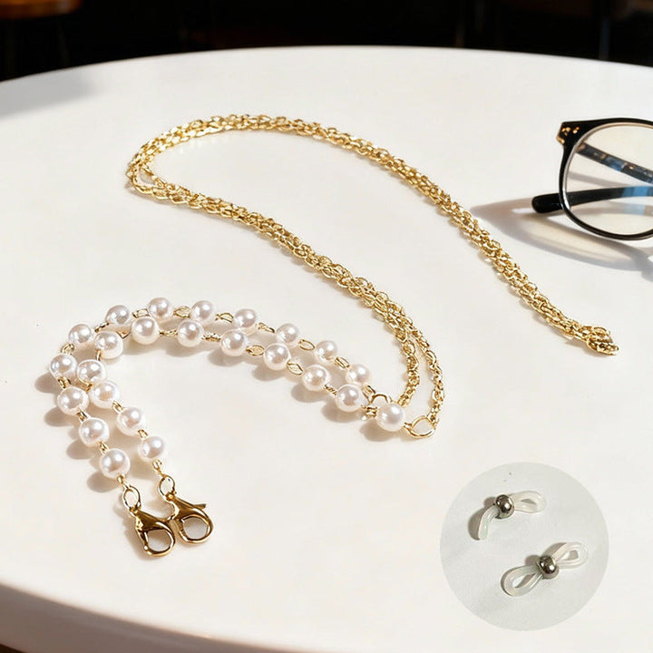 Elegant unisex crystal & metal alloy glasses chain holder.