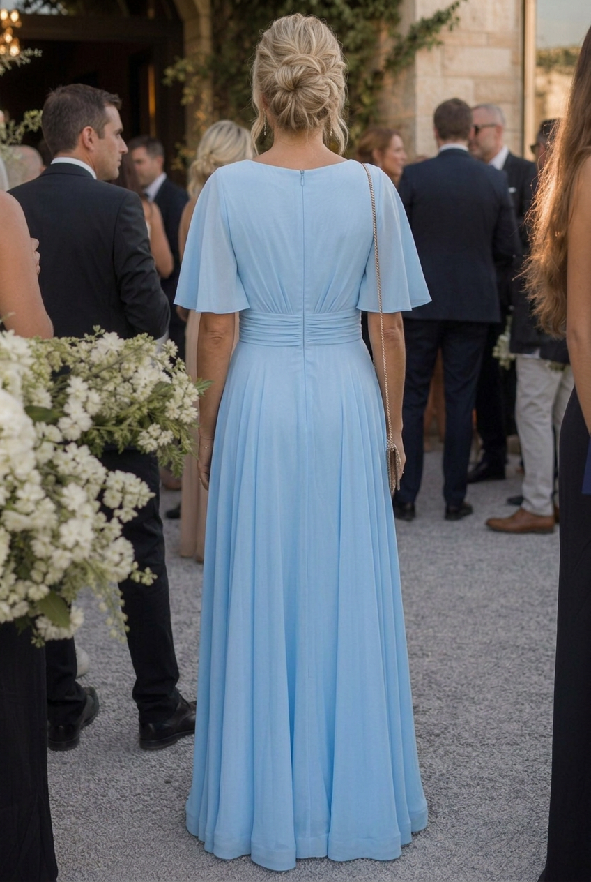 Comfortable women's elegant flowing maxi dress. Features a V-neckline & delicate embellishments. Perfect party dress.