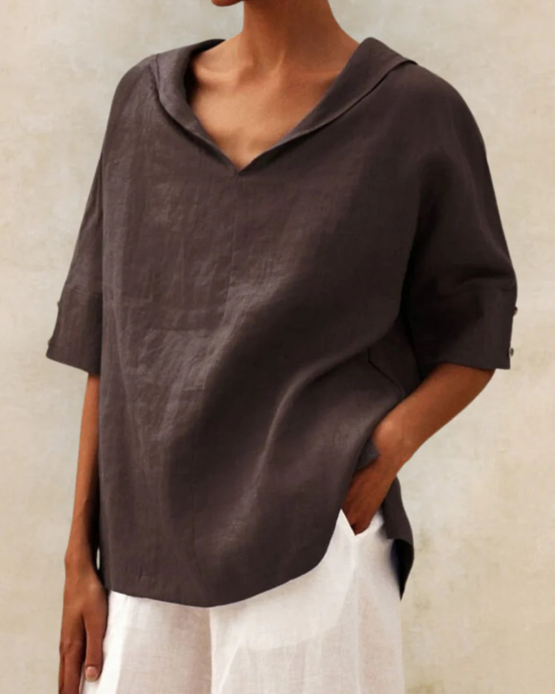 Women's V-neck half sleeve blouse offering effortless style, comfort fit for everyday casual wear.