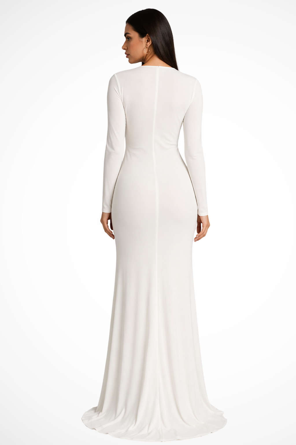 Women's elegant long sleeve V-neck maxi dress with side slit, suitable for weddings and evening parties.