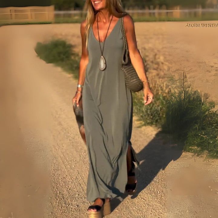 Elegant V-neck maxi dress for women, perfect for summer occasions and parties.