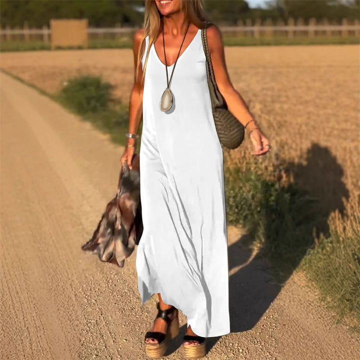 Women's elegant V-neck maxi dress, ideal for summer parties, events, or casual chic wear.