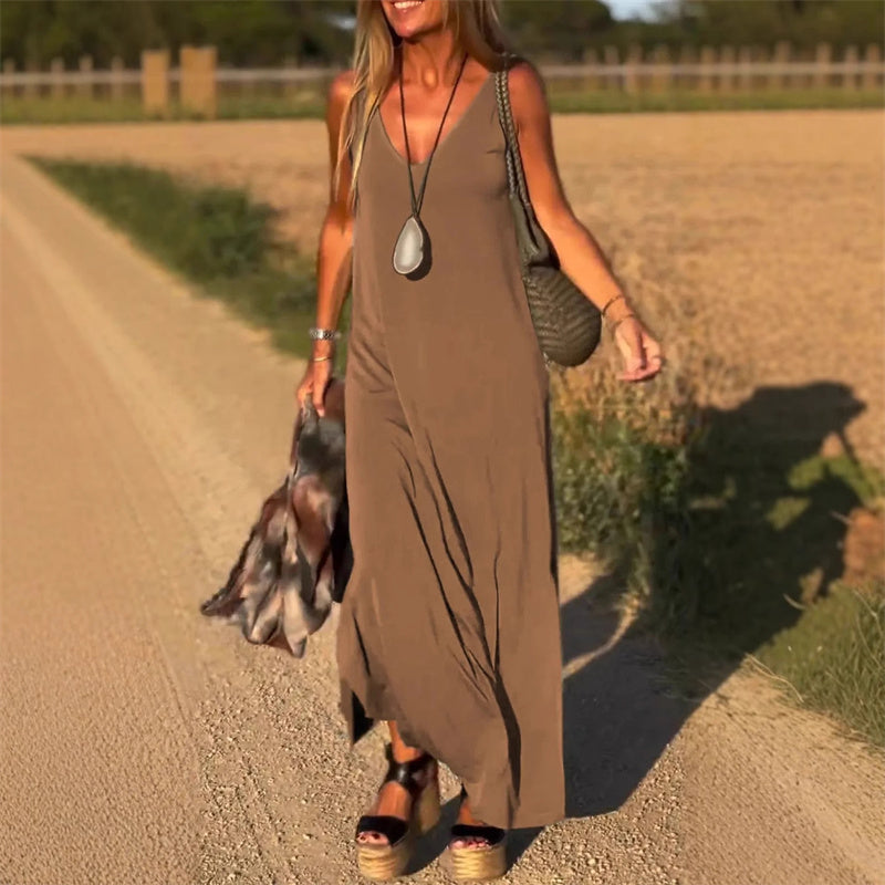 Stylish V-neck maxi dress for women, a long elegant summer dress for various occasions.