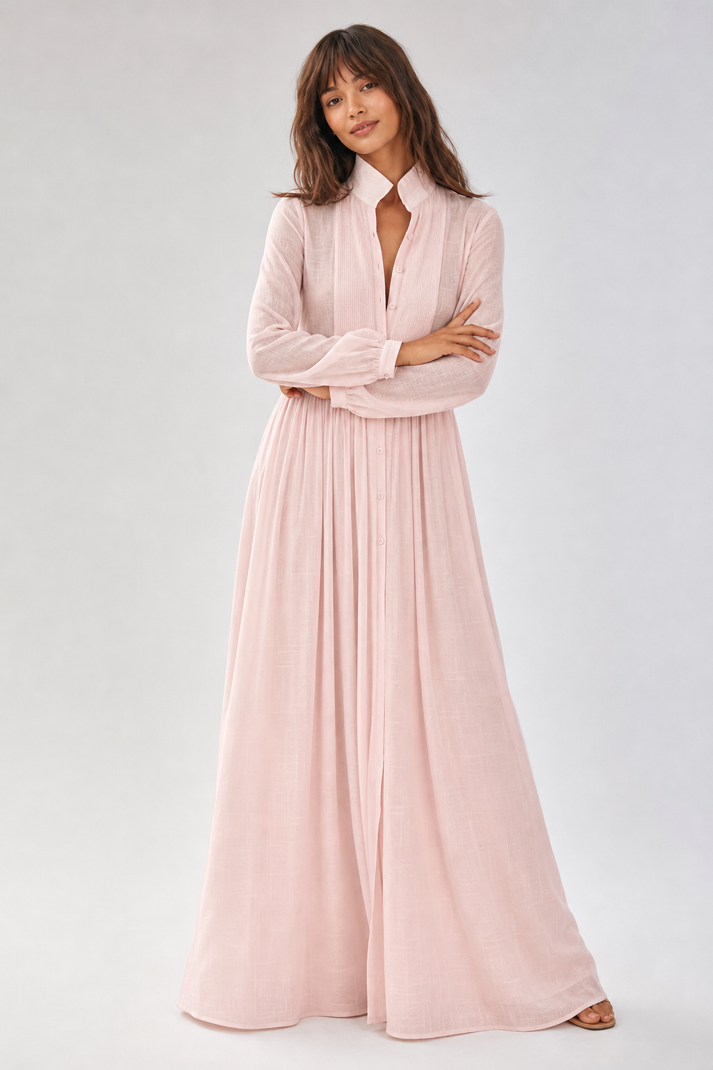 Everyday wear women's maxi dress, V-neck, long balloon sleeves. Comfort and style combined.