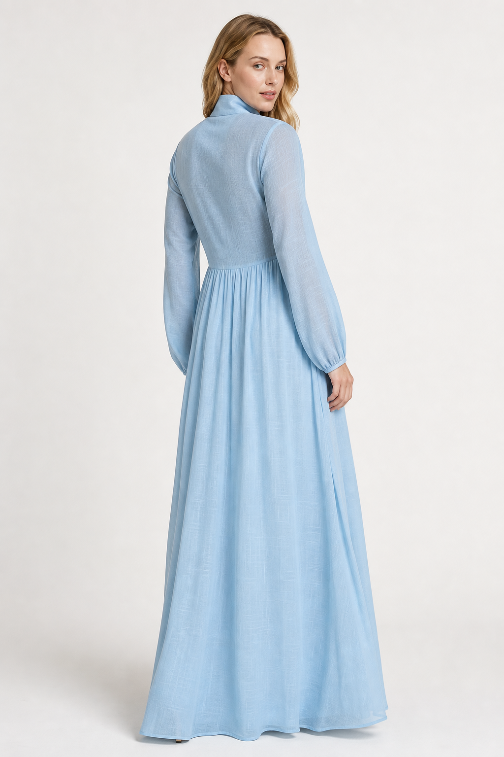 Elegant V-neck maxi dress, women's, with flowy balloon sleeves. Great for casual & elegant looks.