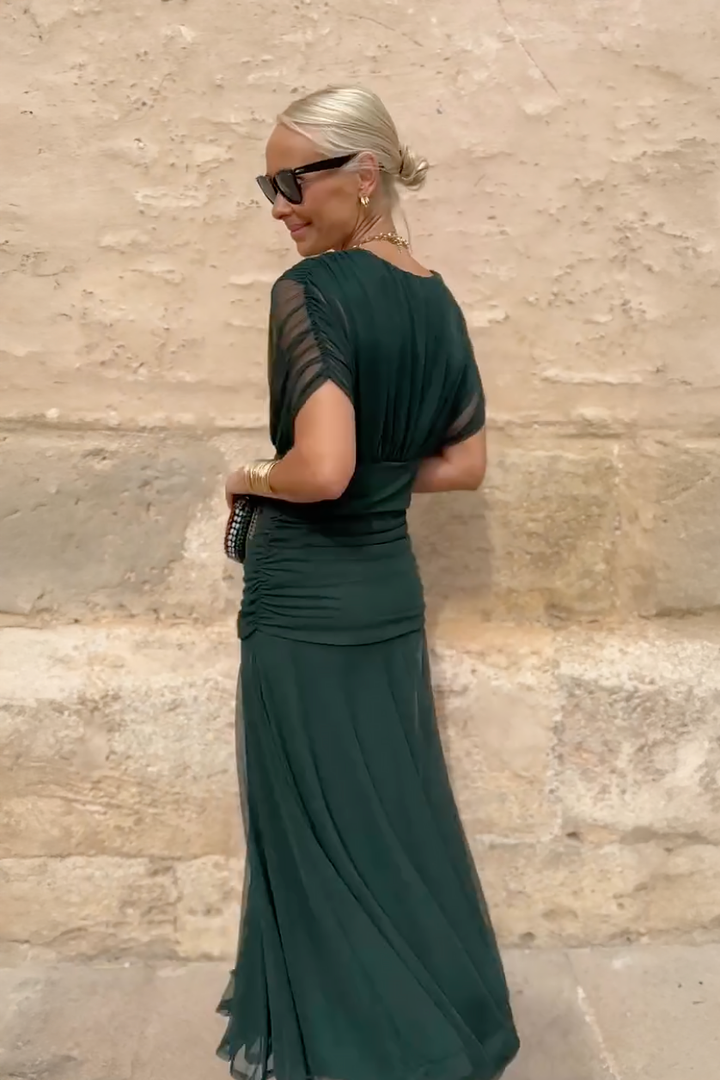 Stunning gradient V-neck maxi dress, an elegant women's party gown for evening special occasions.