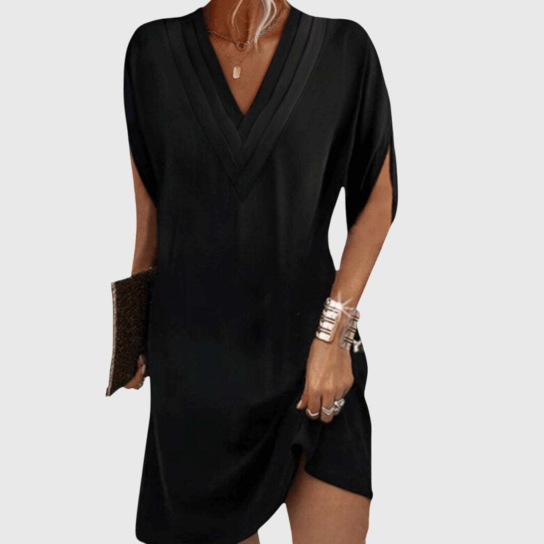 Elegant V-neck women's dress with flattering tummy control design. Perfect for a chic look & comfort.