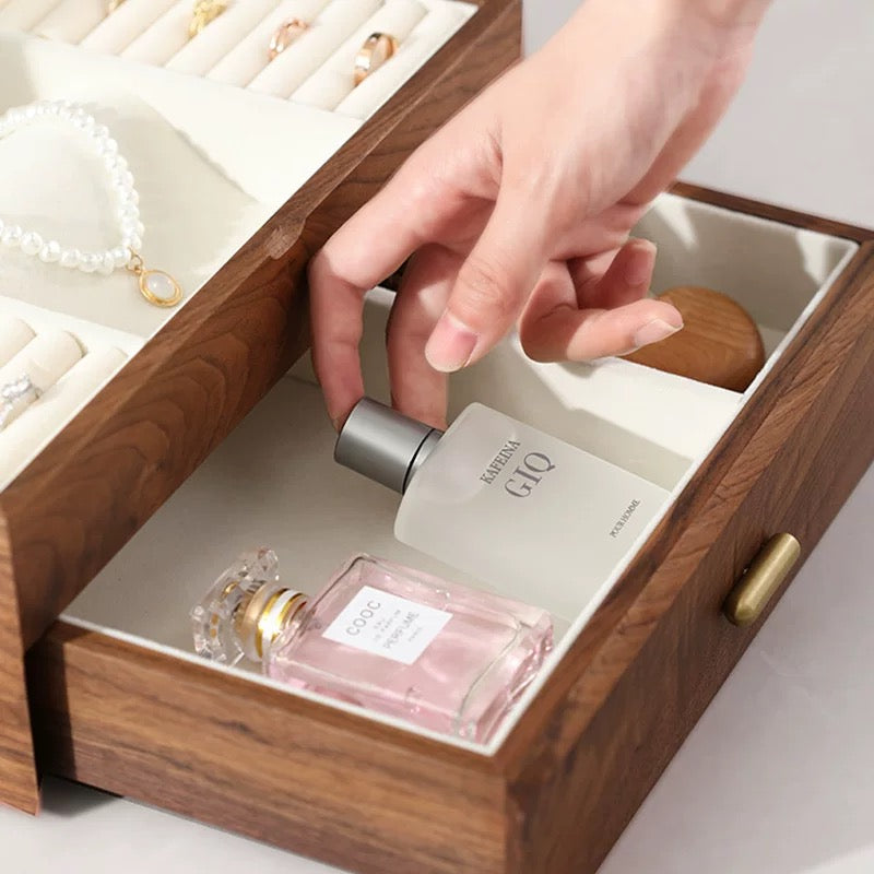 Classic walnut wood jewelry holder, perfect for watches, bracelets, and precious items.