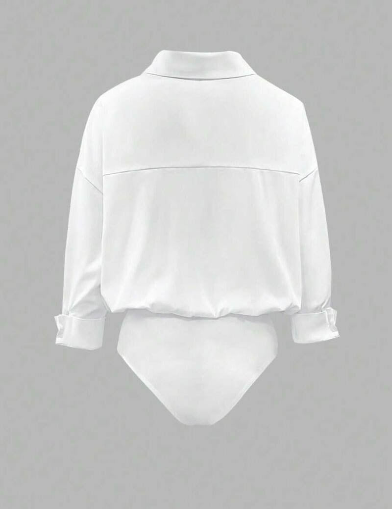 Khaki long sleeve women's bodysuit featuring a stylish draped collar, elegant for any occasion.