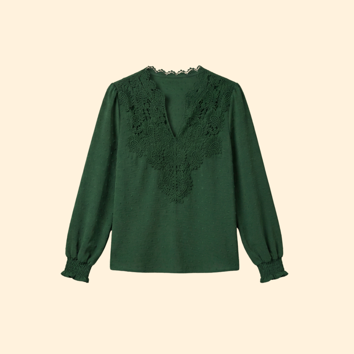 Elegant white lace embroidered women's blouse, versatile style with delicate floral patterns for any occasion.