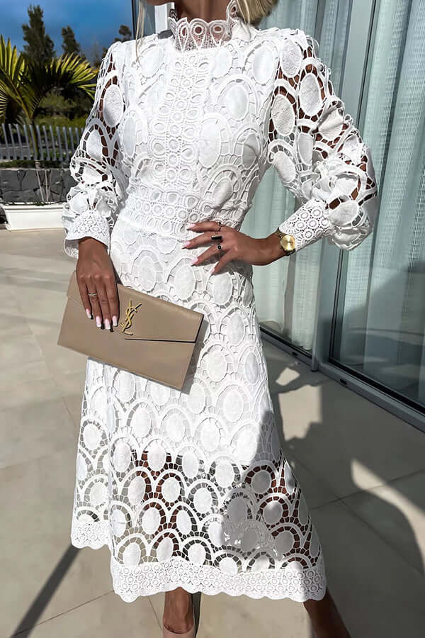 Elegant white lace summer dress for women. Perfect for special occasions, parties & formal events.
